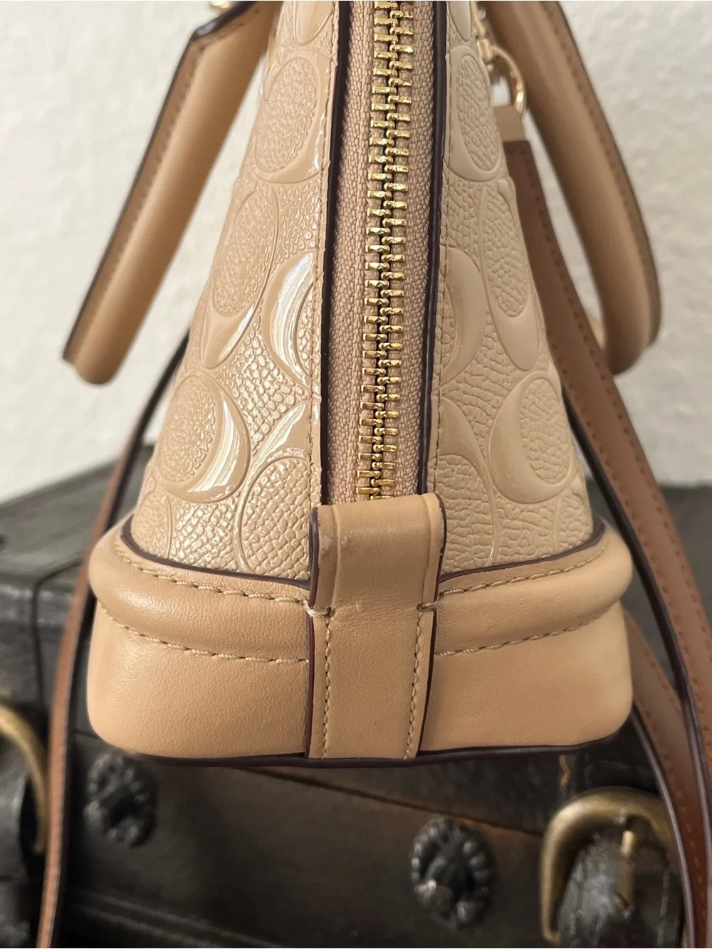 Coach Dome Satchel in Nude Beige Patent Leather